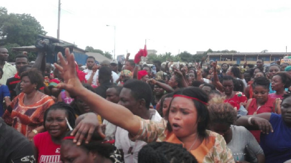 Obinim supporters at the Nima Police Station in Accra