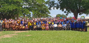 Paul Asare Ansah with the BECE candidates in Asuogyaman District