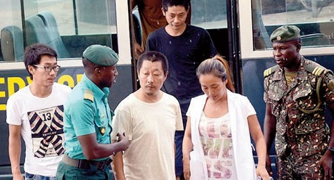 Aisha Huang and the other galamsey suspects at the court yesterday