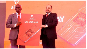 Airtel Africa Group CEO Segun Ogunsanya (L) with Airtel Kenya MD Ashish Malhotra during the launch