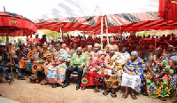 President Akufo-Addo in a group picture with the Nkoranza Traditional Council