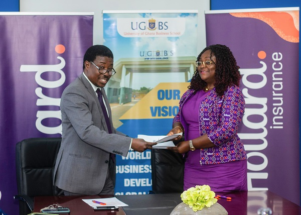 Justice Nyigmah Bawole, Dean, UGBS with Group CEO of Hollard Ghana, Patience Akyianu