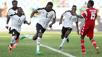 Black Stars B celebrating a goal