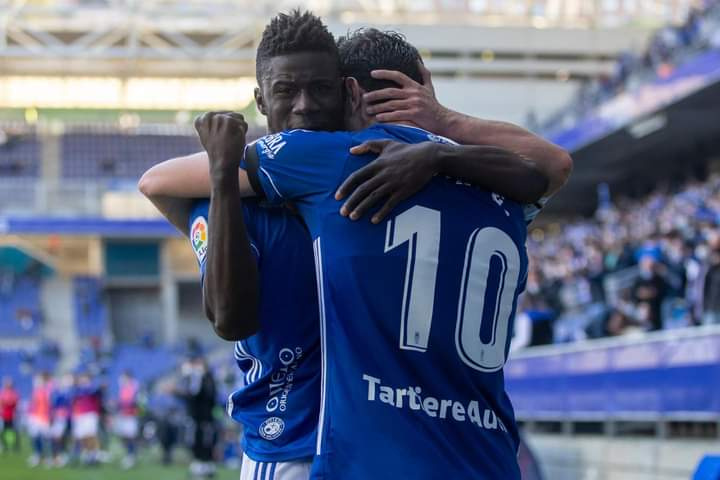 Samuel Obeng Gyabaa celebrates with a teammate