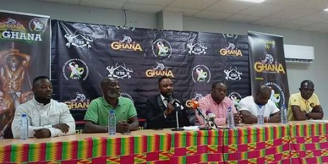 Hayye Yartey (3rd from right) President of GBFA addressing the press