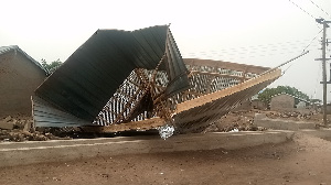 Destroyed roofing sheets of a building at Janga in the West Mamprusi Municipality