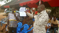 Felix Attah speaking at a sanitation durbar at Sokode Gbogame