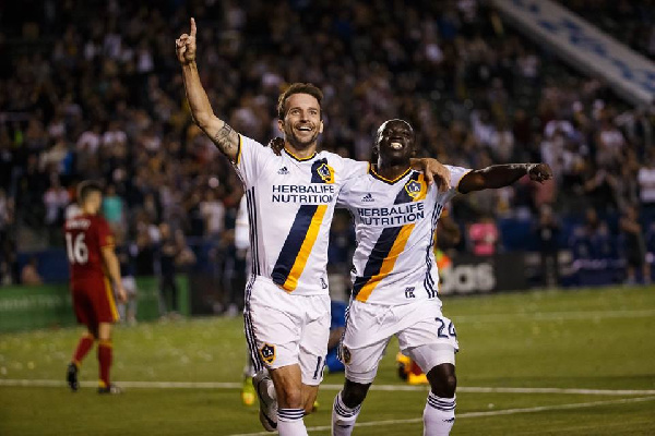 Ema Boateng celebrates his goal for LA Galaxy