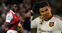 Arsenal midfielder Thomas Partey(L)  and Manchester United's Casemiro (R)