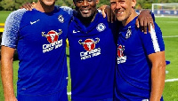 Essien with Terry and a staff of Chelsea at Cobham