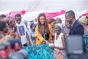 Jackie Appiah with one of the aged