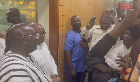 Akufo-Addo looks on as VP Bawumia and Jubilee House staff celebrate him and Black Stars