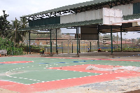 The basketball courts being prepared for handing over to the community