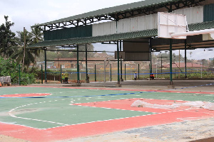 The basketball courts being prepared for handing over to the community