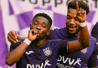 Anderlecht player, Francis Amuzu celebrating his goal