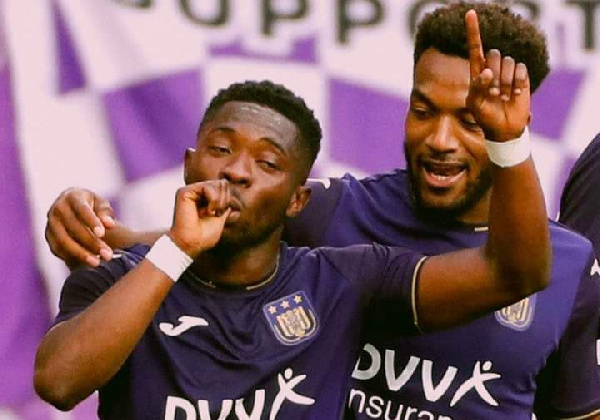 Anderlecht player, Francis Amuzu celebrating his goal