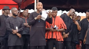 An NPP executive annoucing the donation from the party's bigwig at Abronye's fathers funeral