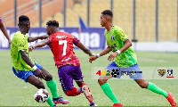 Hearts of Oak's Gladson Awako in action against Bechem United