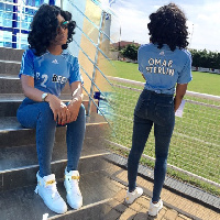 Sandra Ankobiah in customised Paedae shirt at the 2015 Celebrity Soccer Weekend