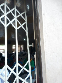 One of the broken windows at Pankrono SDA Church