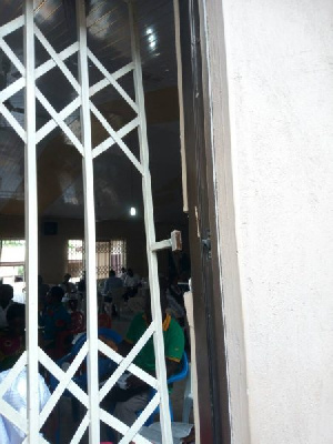 One of the broken windows at Pankrono SDA Church