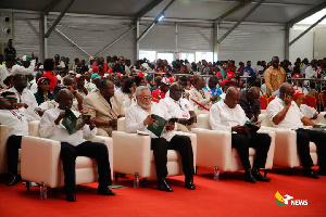 Former President Rawlings with others at the ongoing NDC congress at the Fantasy Dome