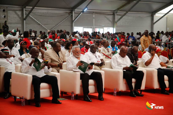 Former President Rawlings with others at the ongoing NDC congress at the Fantasy Dome