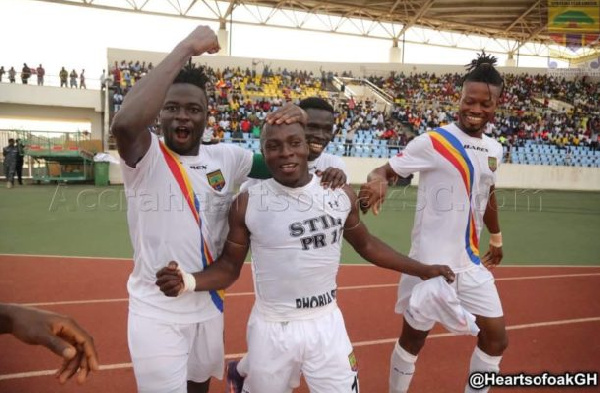 Some of the Hearts players celebrate after Razak's goal against Kotoko