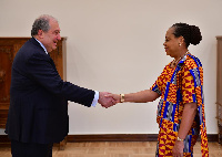 Dr Lesley Akyaa Opoku Ware presenting her credentials to President of Armenia, Armen Sarkissian