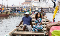 Samuel L Jackson and Afua Hirsch filming Ensalved