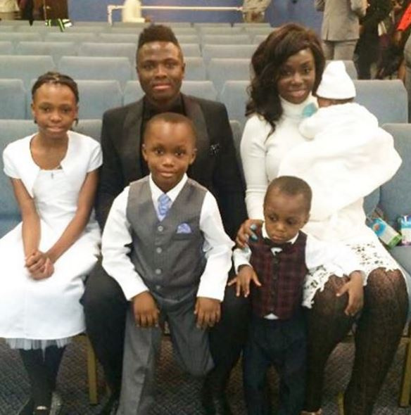 Samuel Inkoom with his wife and kids