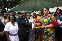 First Lady Rebecca Akufo-Addo presenting six ambulances to some selected health institutions