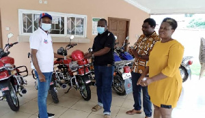 Mr. Frank Asiedu Bekoe handed over the motorbikes to the Municipal Chief Executive