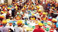 File photo: Cashew processing workers busy at work