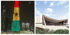 Burj Khalifa (right) and the National Cathedral of Ghana (left)