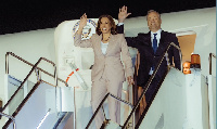 Kamala Harris and husband Douglas Emhoff arriving in Tanzania