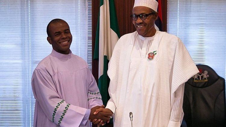 File foto of Father Mbaka as im meet Buhari for Aso Villa