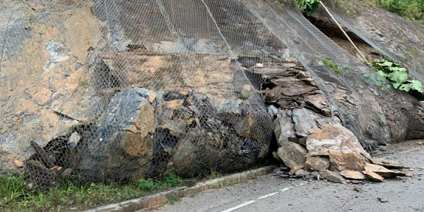 A section of the aburi road with the land slide