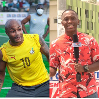 Andre Ayew and host of GhanaWeb Sports Debate, Joel Eshun