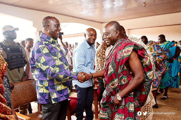 Alan Kyerematen greeting some chiefs during his visit to Sunyani