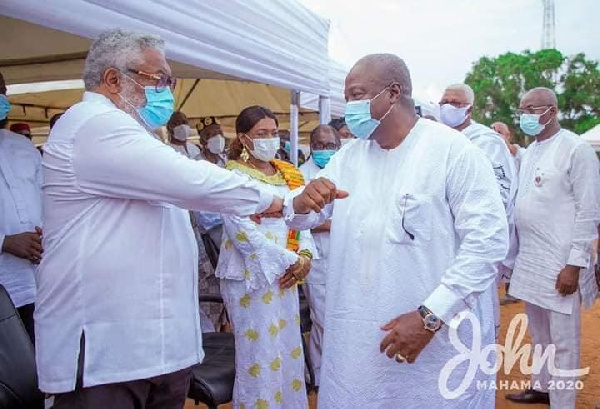 Former President, John Dramani Mahama with his predecessor, Jerry John Rawlings