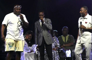 L-R Bukom Banku, transilator, Lawrence Tetteh