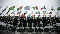 African flags at the headquarters of AfDB in Abidjan, Ivory Coast