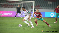 Black Stars striker, Jordan Ayew in action against Morocco