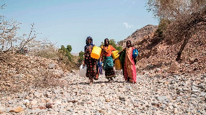 Women carrying jerrycans in search of water