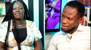 Obaapa Gladys (left) sharing her life struggles with Sammy Kay (right)