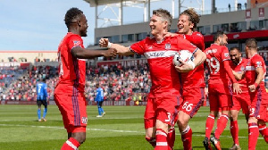 Accam embraces the German legend who scored his debut goal