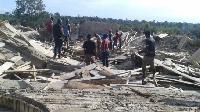 The church building has been reduced to a pile of rubble