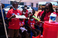 The Corporate Communications Manager of Vivo Energy Ghana, Shirley Tony Kum demonstrating