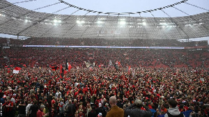 Leverkusen fans invaded the pitch after the full-time whistle